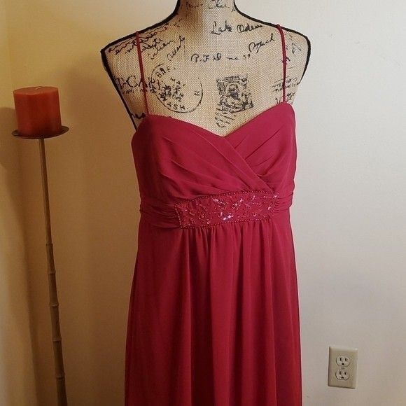 David's Bridal Strapless Cranberry Hi Low dress maxi gown size 16 - Picture 3 of 15